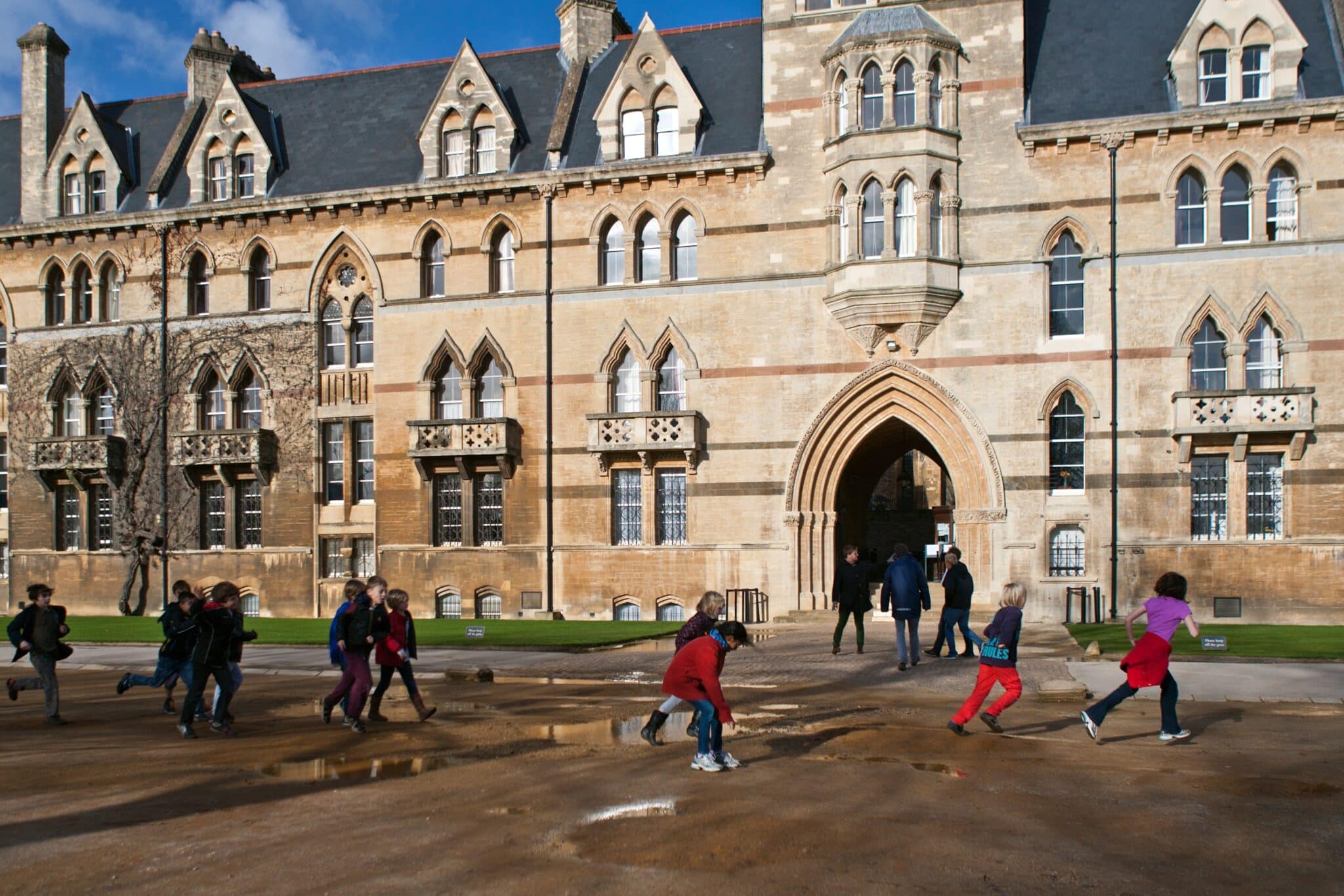 oxford, running, jumping puddles