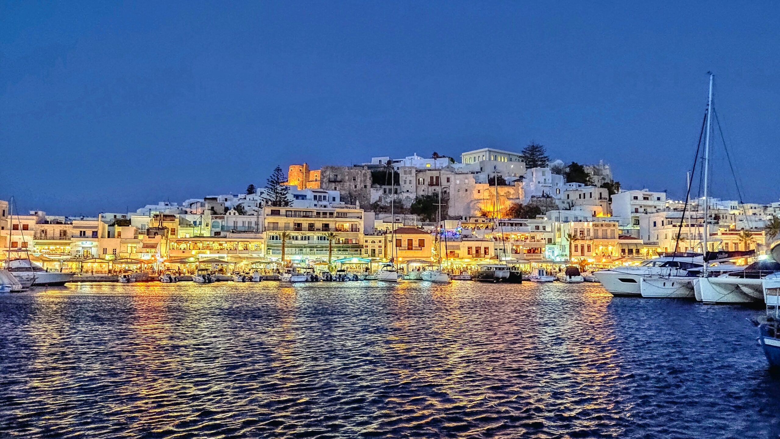 night view of the town of Naxos fro Port