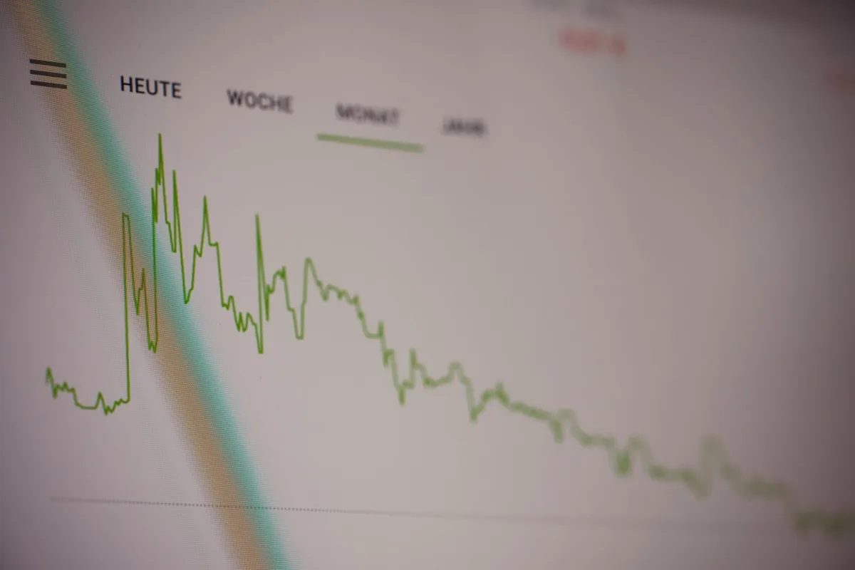 Stock trading chart. made with analog vintage lens, Leica APO Macro Elmarit-R 2.8 100mm (Year: 1993)