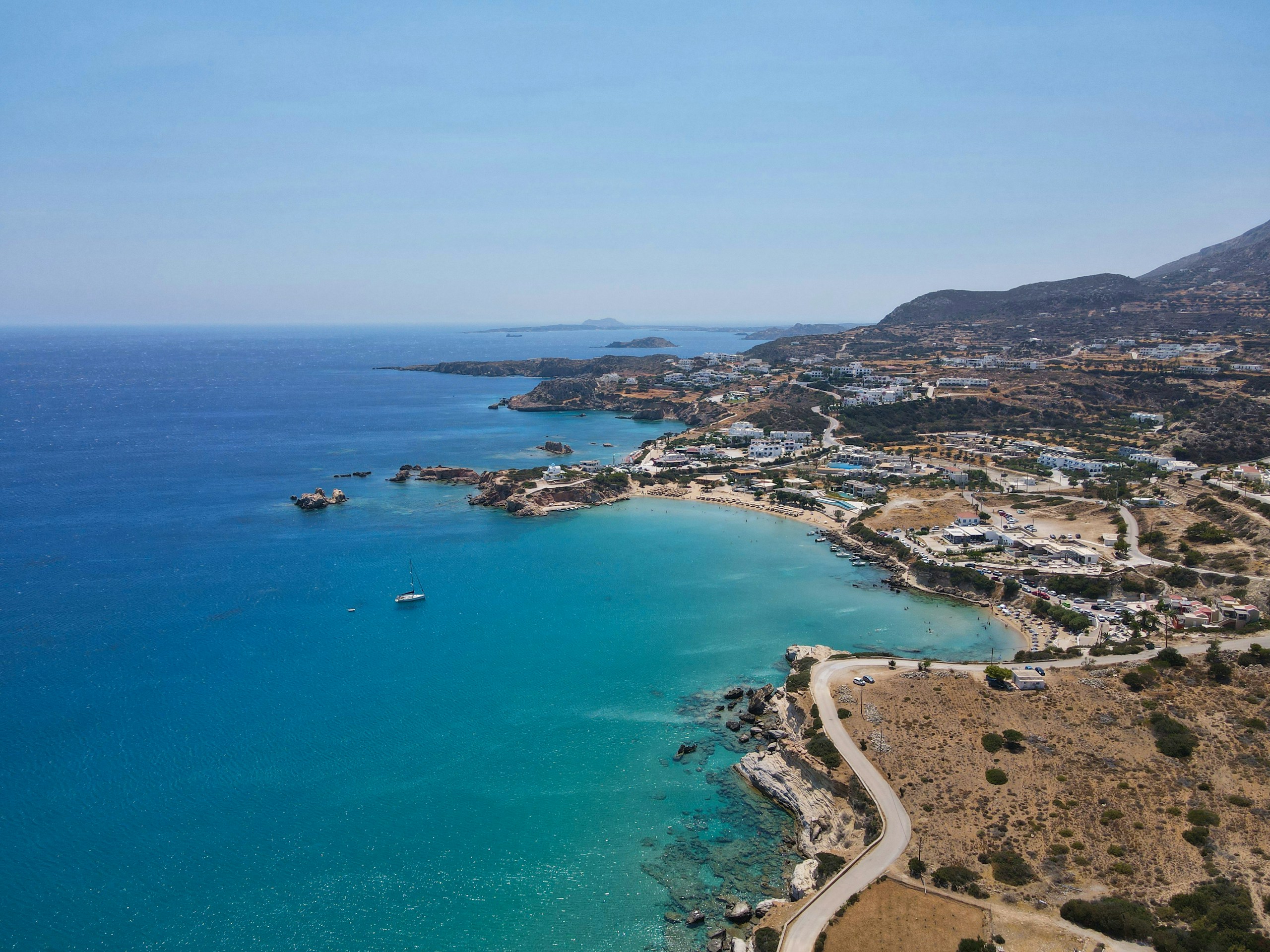 A view from above at the eastern coast of Karpathos island, a gem located at the southeastern Aegean, Greece.